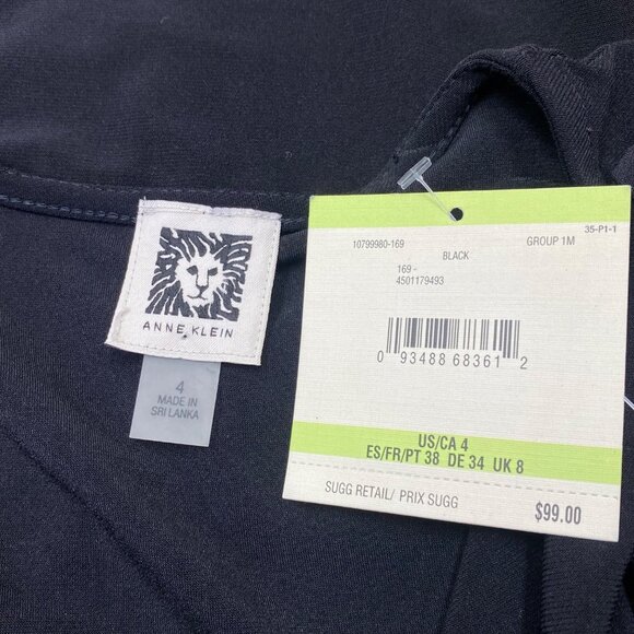 Anne‎ Klein Black Wrap-Style 3/4 Sleeve Dress with Tie Waist Size 4 NWT - Picture 9 of 9